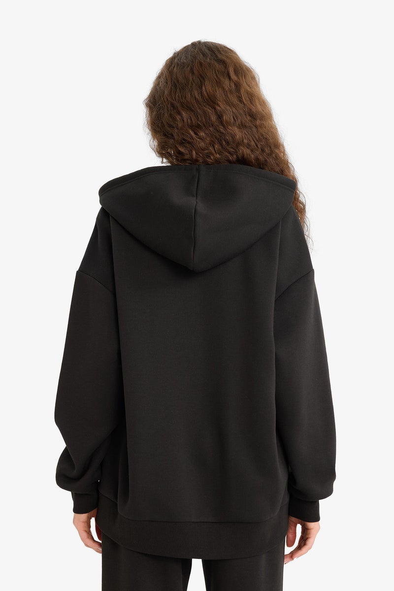 DeFacto Black Woman Oversize Fit Hooded Thick Sweatshirt Fabric Cardigan Casual - Image 4