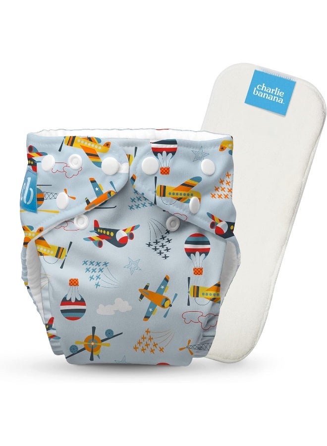 Charlie Banana Baby Washable and Reusable Cloth Diapers, 1 Soft Pocket Diaper and 1 Absorbent Insert, One-Size (0-36 Months), Aviator - Image 1