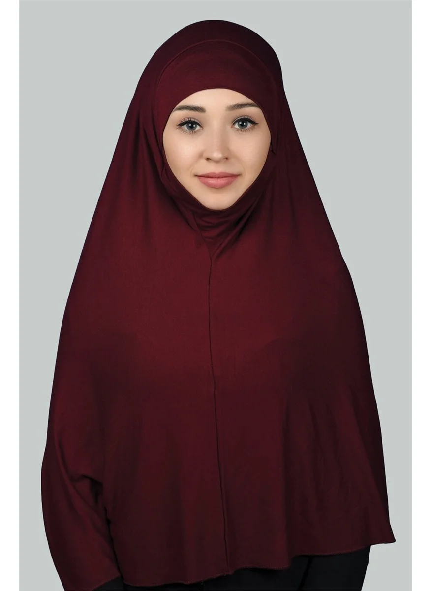 Altobeh Ready-made Turban Practical Scarf with Veil Hijab with Nikap - Prayer Cover Soufflé (3Xl) - Claret Red