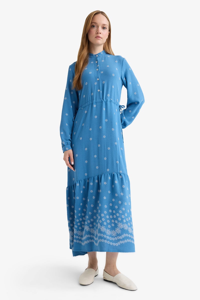 DeFacto Blue Woman Regular Fit Printed Dress Casual - Image 1