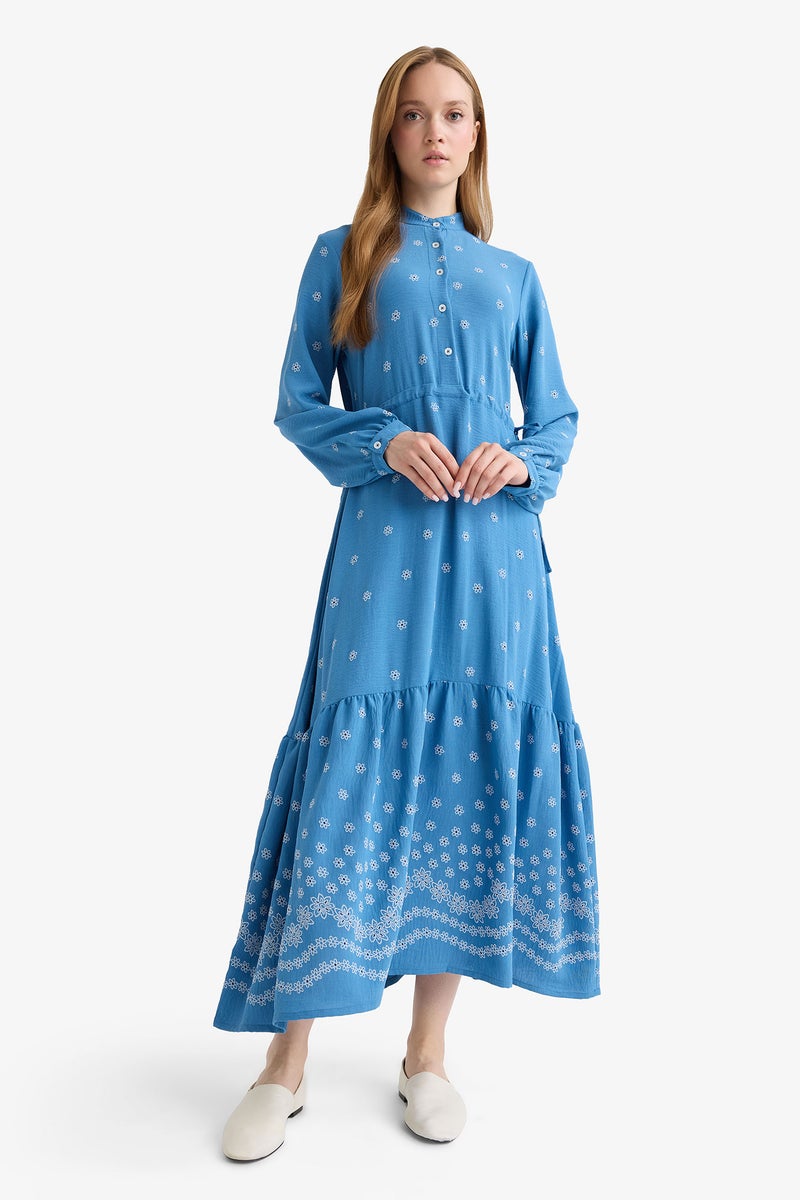 DeFacto Blue Woman Regular Fit Printed Dress Casual - Image 4