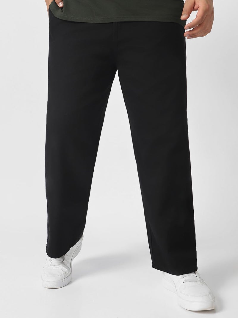 Urbano Fashion Urbano Plus Men's Black Loose Baggy Fit Solid Chino Trousers Non-Stretchable - Image 1