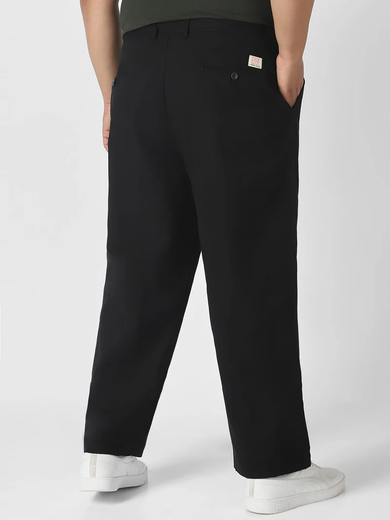 Urbano Fashion  Urbano Plus Men's Black Loose Baggy Fit Solid Chino Trousers Non-Stretchable for Men | Best Price UAE