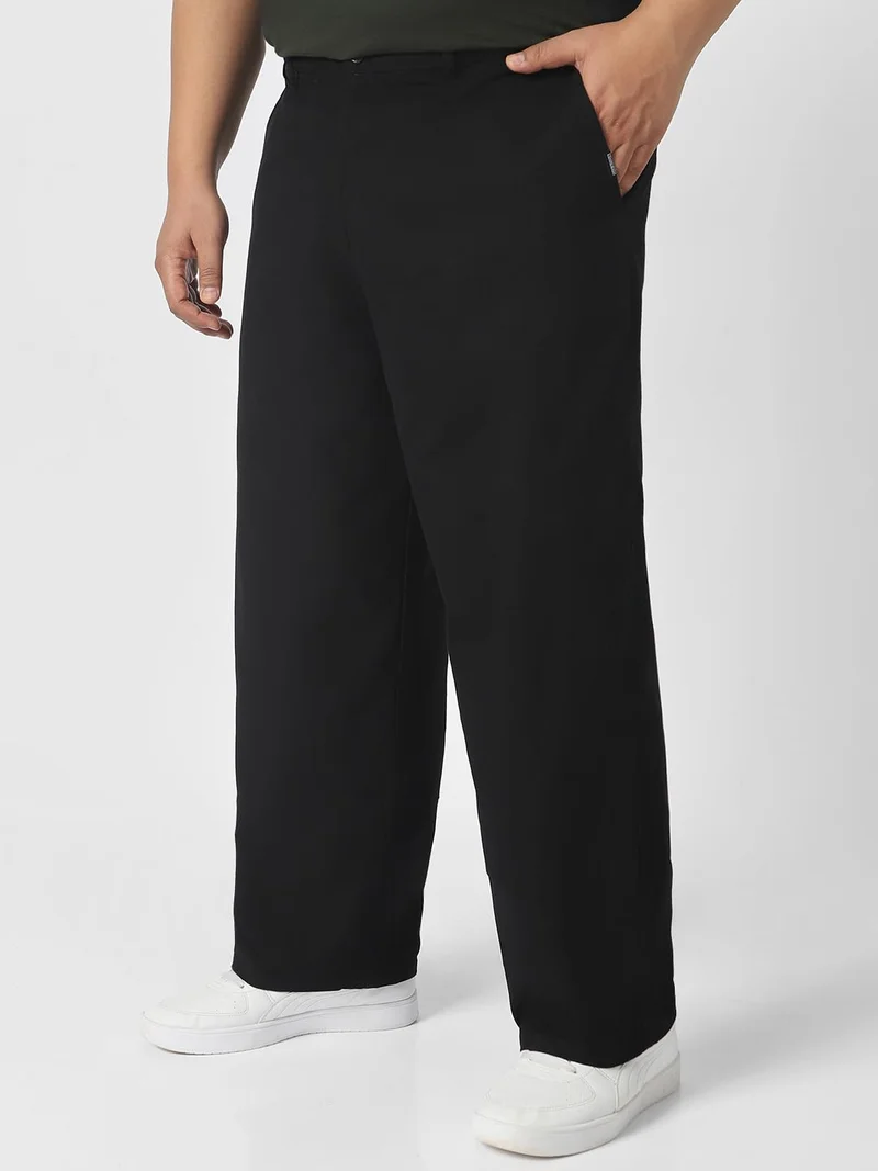 Urbano Fashion  Urbano Plus Men's Black Loose Baggy Fit Solid Chino Trousers Non-Stretchable for Men | Best Price UAE