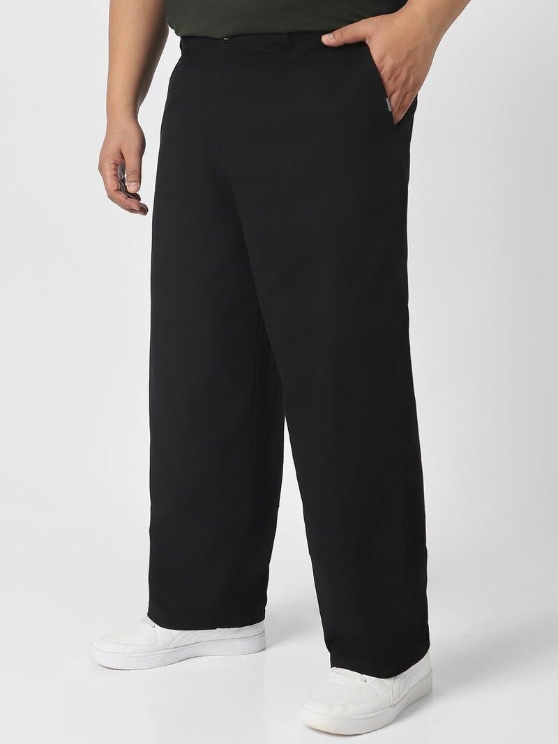 Urbano Fashion Urbano Plus Men's Black Loose Baggy Fit Solid Chino Trousers Non-Stretchable - Image 2