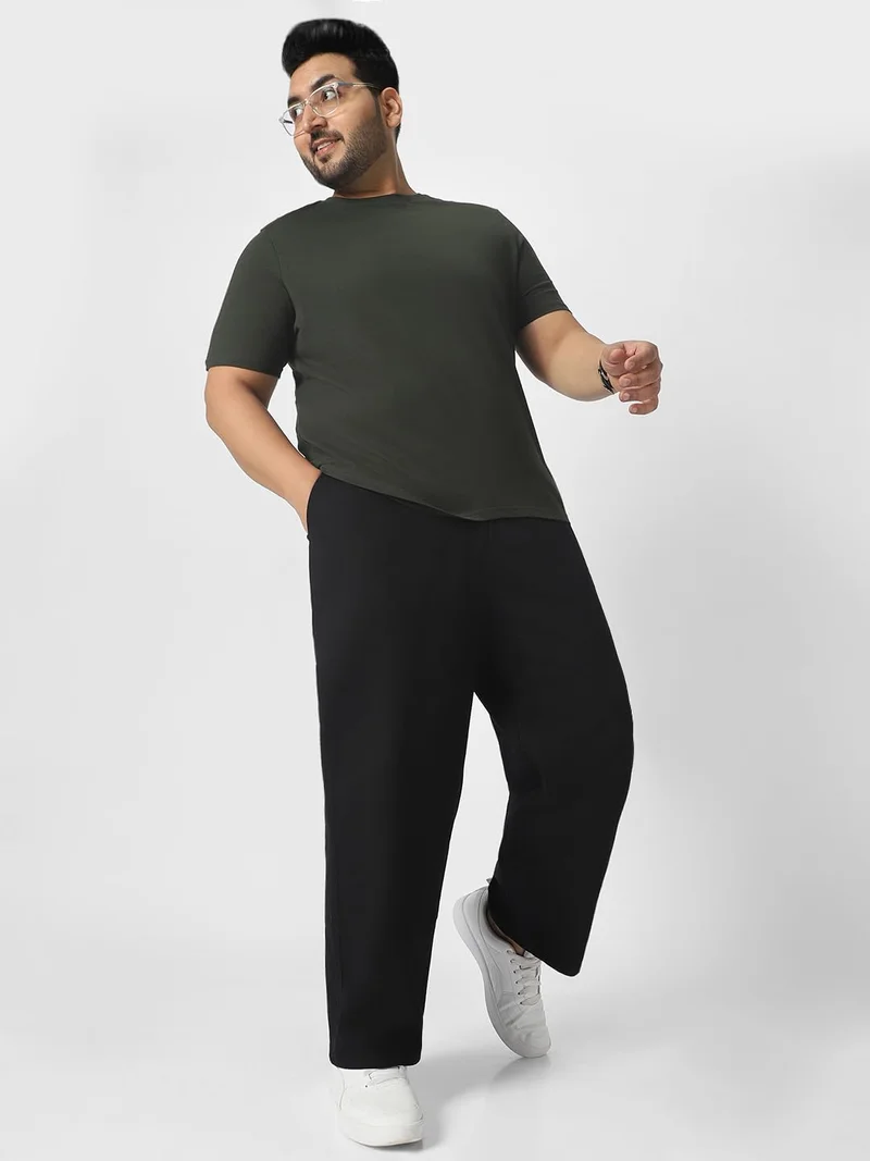 Urbano Fashion  Urbano Plus Men's Black Loose Baggy Fit Solid Chino Trousers Non-Stretchable for Men | Best Price UAE