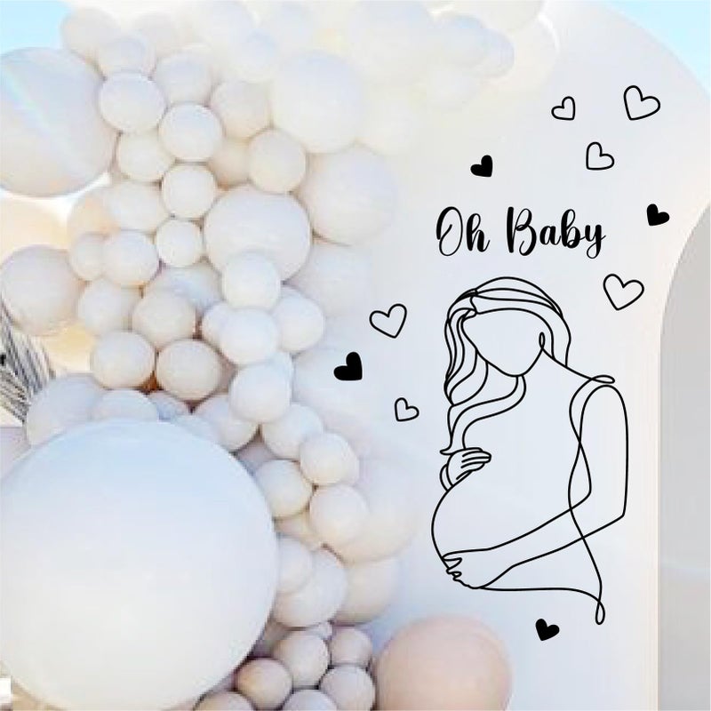 THEYGE Pregnancy Baby Wall Decal Oh Baby Sign Decals for Backdrop Pregnant Woman Art Line Decal Baby Shower Party Decorations Gender Reveal Arch Balloon Decor Boy Or Girl Stickers Mom Theme Party Decor - Image 3