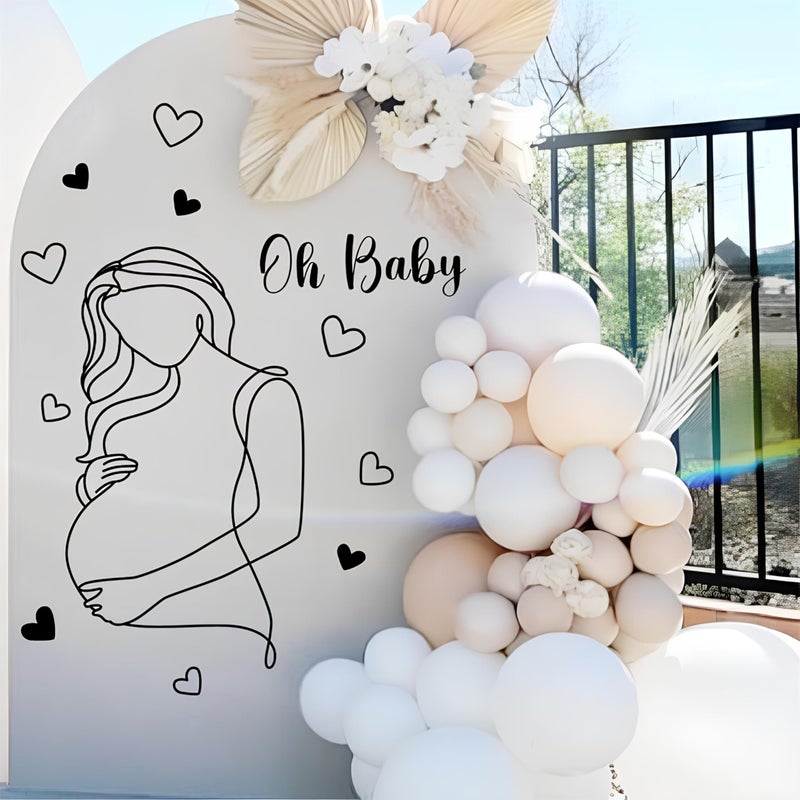 THEYGE Pregnancy Baby Wall Decal Oh Baby Sign Decals for Backdrop Pregnant Woman Art Line Decal Baby Shower Party Decorations Gender Reveal Arch Balloon Decor Boy Or Girl Stickers Mom Theme Party Decor - Image 1