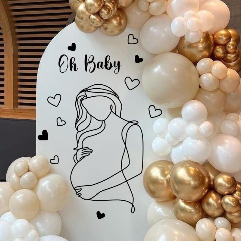THEYGE Pregnancy Baby Wall Decal Oh Baby Sign Decals for Backdrop Pregnant Woman Art Line Decal Baby Shower Party Decorations Gender Reveal Arch Balloon Decor Boy Or Girl Stickers Mom Theme Party Decor - Image 2