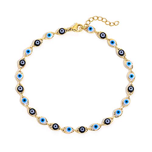 SLOONG Evil Eye Anklet Bracelets for Women, 14K Gold Plated Ankle Bracelet Jewelry Beach Beads Anklet Set Ankle Bracelets for Women - Image 1