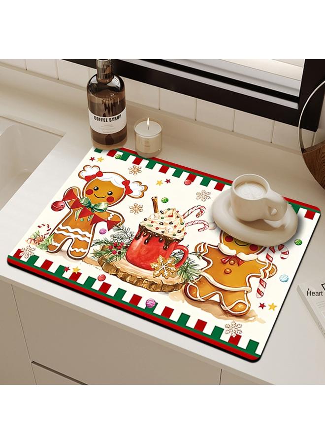 Bluejw Cross-border Christmas Kitchen Drain Mat Gingerbread Man Absorbent Tableware Mat Bar Counter Heat Insulation Mat Coffee Machine Drain Mat  - Image 2