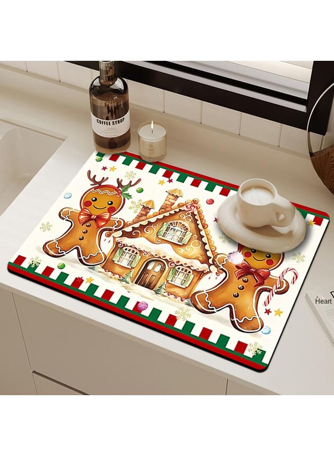 Bluejw Cross-border Christmas Kitchen Drain Mat Gingerbread Man Absorbent Tableware Mat Bar Counter Heat Insulation Mat Coffee Machine Drain Mat  - Image 4