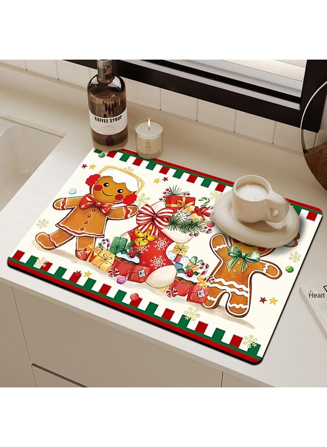 Bluejw Cross-border Christmas Kitchen Drain Mat Gingerbread Man Absorbent Tableware Mat Bar Counter Heat Insulation Mat Coffee Machine Drain Mat  - Image 5