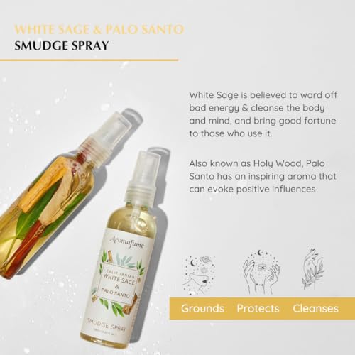 Aromafume White Sage & Palo Santo Smudge Spray 100ml/3.3 oz | Sage Spray for Cleansing Negative Energy & Protection | Non-Toxic | Room Spray for Spiritual Cleansing, Smokeless Sage Smudging - Image 2