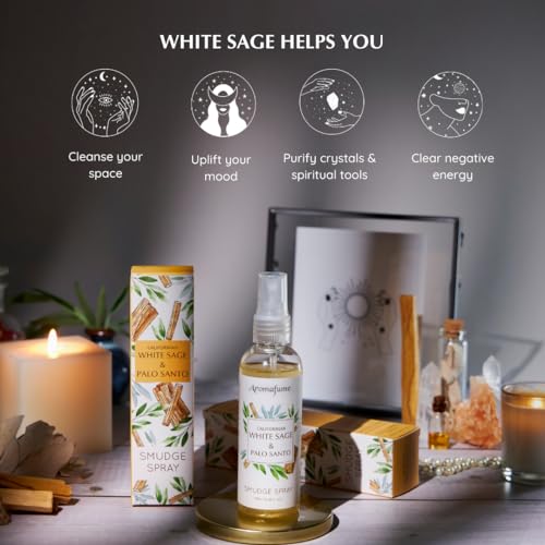 Aromafume White Sage & Palo Santo Smudge Spray 100ml/3.3 oz | Sage Spray for Cleansing Negative Energy & Protection | Non-Toxic | Room Spray for Spiritual Cleansing, Smokeless Sage Smudging - Image 5