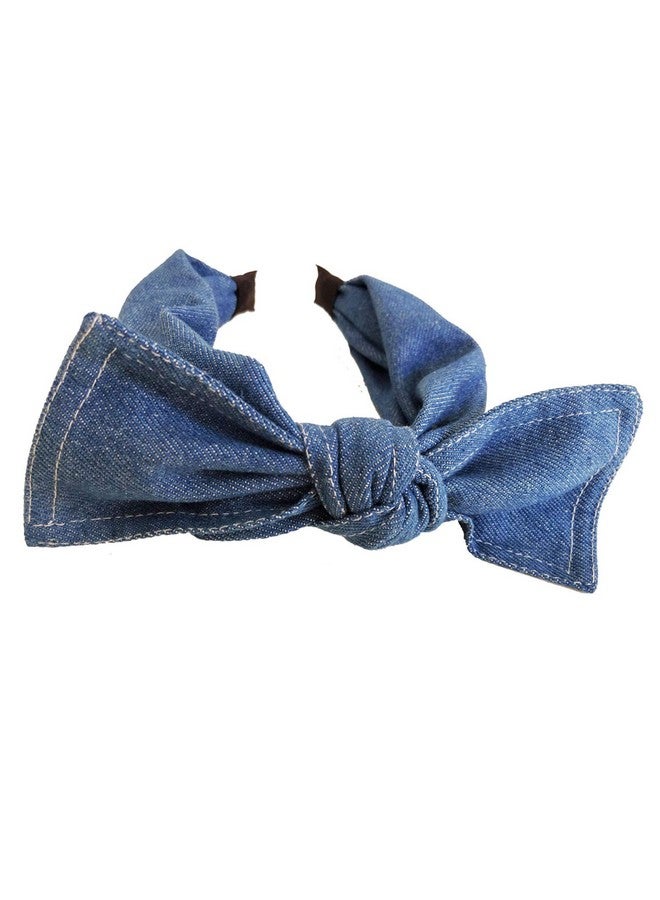 Teensery Denim Fabric Wide Knot Dot Headband Bowknot Hair Hoop For Teens Girls And Women Hair Accessories (Blue) - Image 2