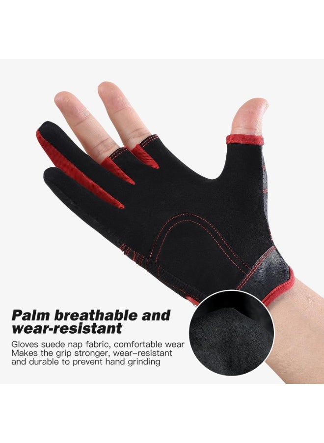 Arabest Fishing Gloves, Anti-Slip Suede Fabric Kayak Gloves for Men and Women, Outdoor Sports Glove for Kayak, Boating, Angling, Paddle, UV Protection, 3-Cut Finger Design (Black and Red) - Image 4