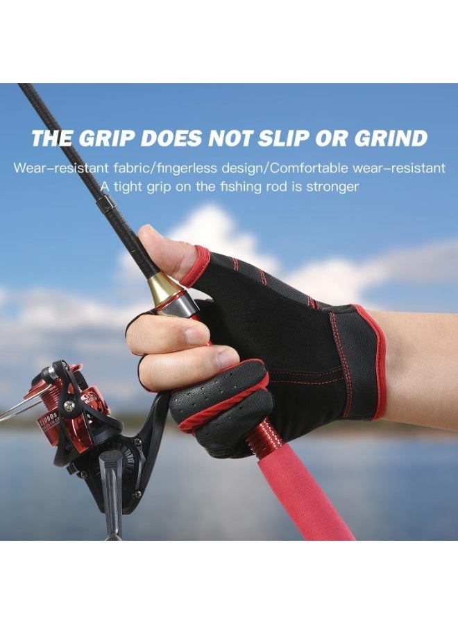 Arabest Fishing Gloves, Anti-Slip Suede Fabric Kayak Gloves for Men and Women, Outdoor Sports Glove for Kayak, Boating, Angling, Paddle, UV Protection, 3-Cut Finger Design (Black and Red) - Image 3