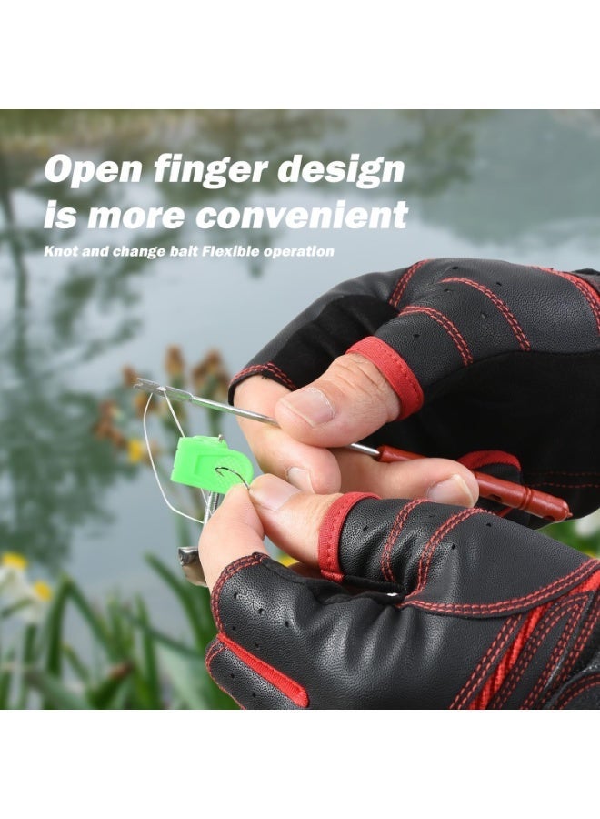 Arabest Fishing Gloves, Anti-Slip Suede Fabric Kayak Gloves for Men and Women, Outdoor Sports Glove for Kayak, Boating, Angling, Paddle, UV Protection, 3-Cut Finger Design (Black and Red) - Image 2