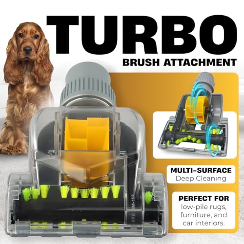 VACEXT 1-1/4'' Vacuum Turbo Brush Attachment for Pet Hair Removal – Fits Shop Vacs 1.25”(32mm) Hoses with Adapter– Air Driven Turbo Brush Compatible with Most Vacuum Cleaners Outer Diameter Hose 1-1/4 - Image 3