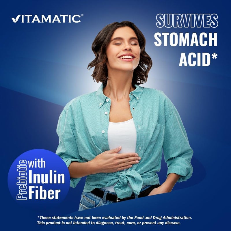 Vitamatic فيتاميناتيك لاكتوباسيلوس ريوتيري كومبلكس 22 مليار وحدة تشكيل مستعمرة لكل كبسولة إطلاق مؤجل 60 كبسولة دعم صحة الجهاز الهضمي مع ألياف الإينولين البريبايوتيك - Image 5