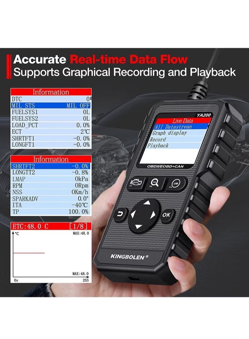kingbolen جهاز فحص المحرك KINGBOLEN YA200 OBD2، قارئ أكواد OBD2 للسيارة - Image 4