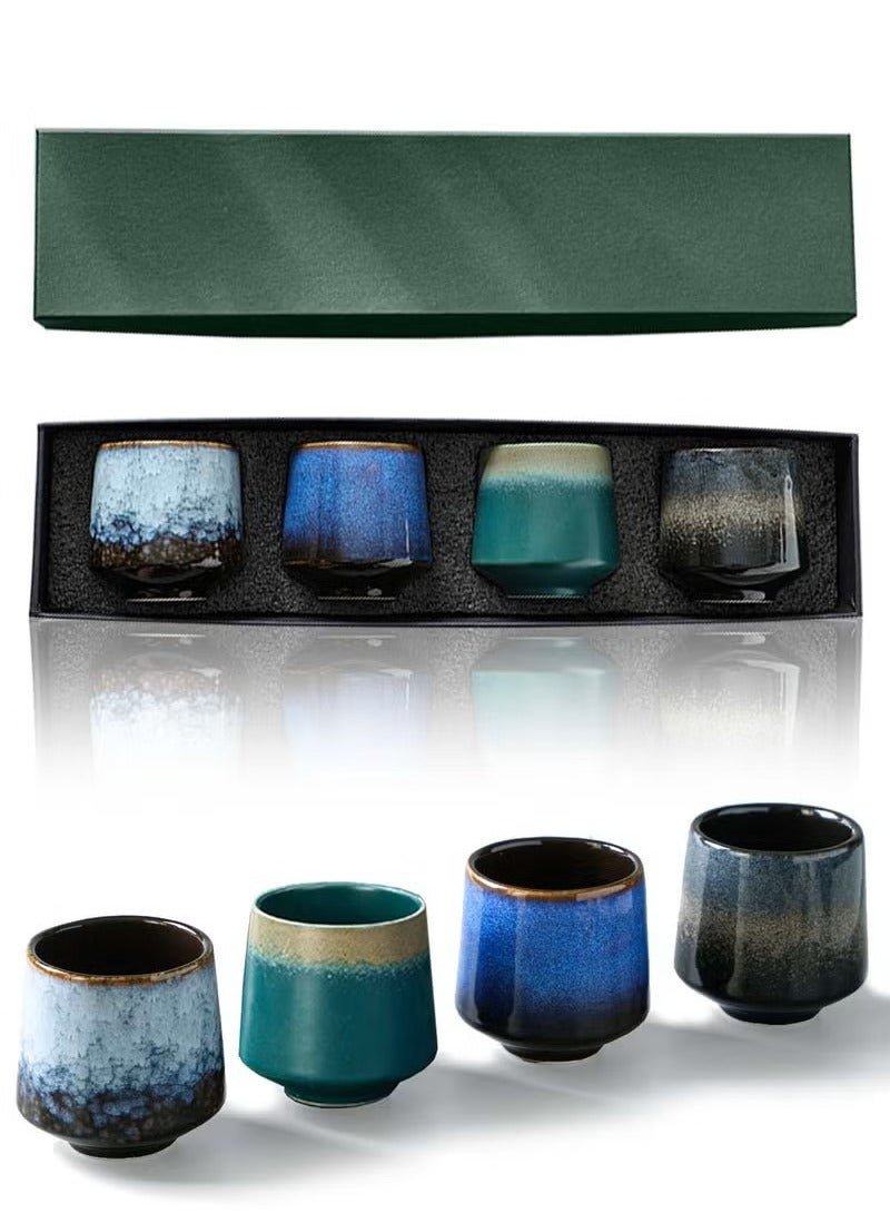 4-Piece Ceramic Tea Cup, Handmade Tea Set Gift Box, Ceramic Coffee Cup, Companion Cup Set, Espresso Coffee Cup, Small Tea Cups for Tea, Cappuccino, Latte, Drinks, 4 Colors  - Image 1