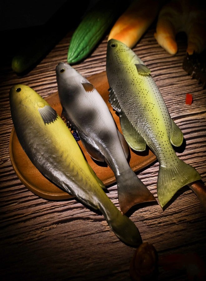 Gresorth 3 PCS Artificial Fish Model Fake Sea Creatures Decoration Lifelike Simulation Food Toy Model Realistic Striped Bass Ornament Home Kitchen Garden Hanging Display Photography Prop - Image 3