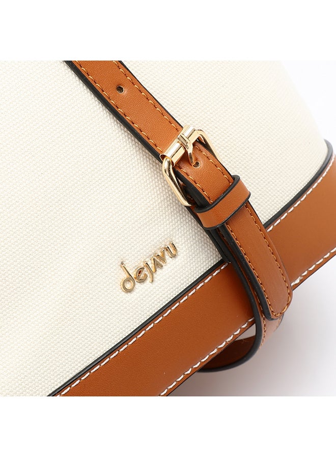 DejaVu Braided Handle Plain Handbag - Off White & Camel  - Image 5