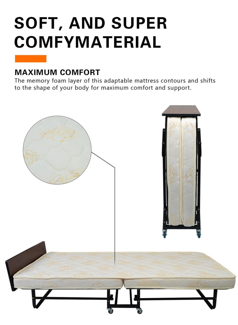 Meishida Folding Bed for Adults Portable Guest Bed, Foldable Bed with Memory Foam Mattress - Image 3