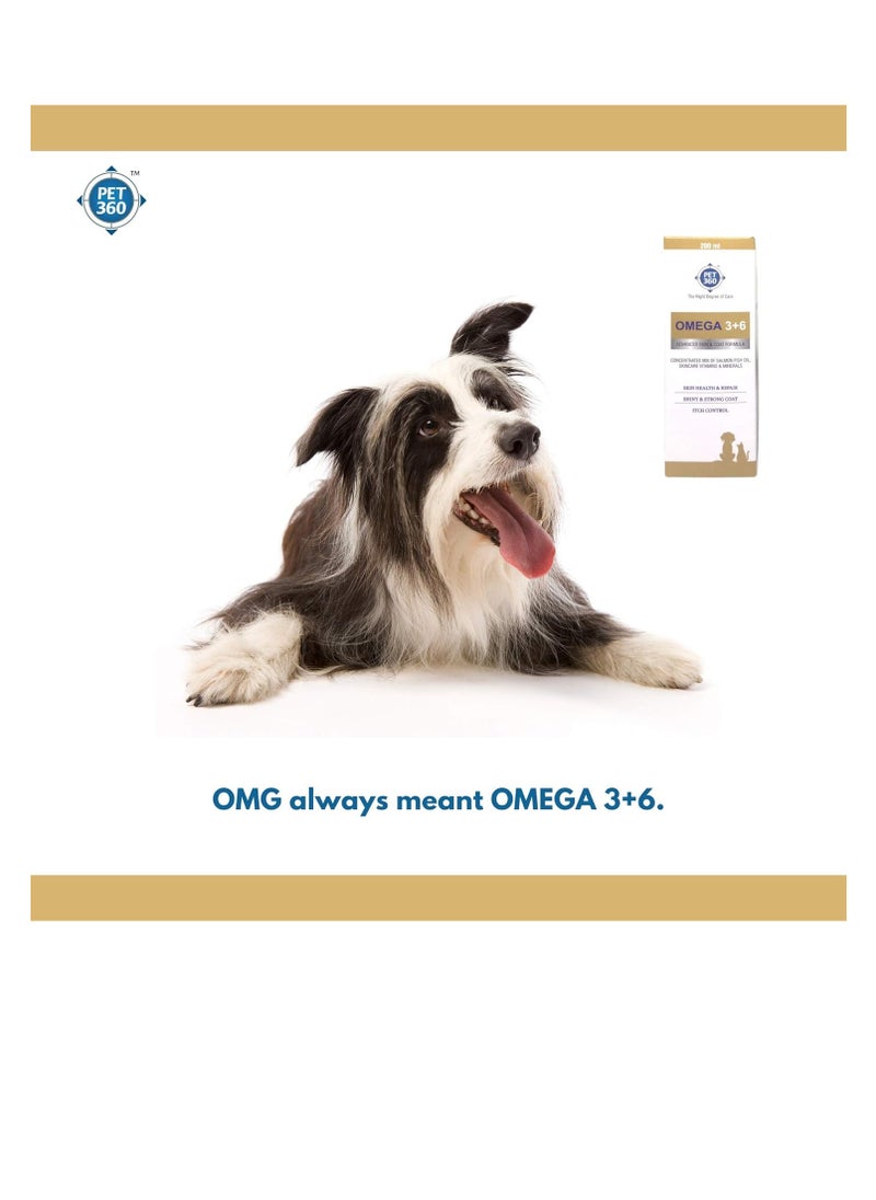 PET PET360 Omega 3 6 Concentrated Salmon Fish Oil with Vitamins  Minerals and Taurine Advanced Skin and Coat Formula for Dogs and Cats  200 ml  Pack of 1  - Image 3