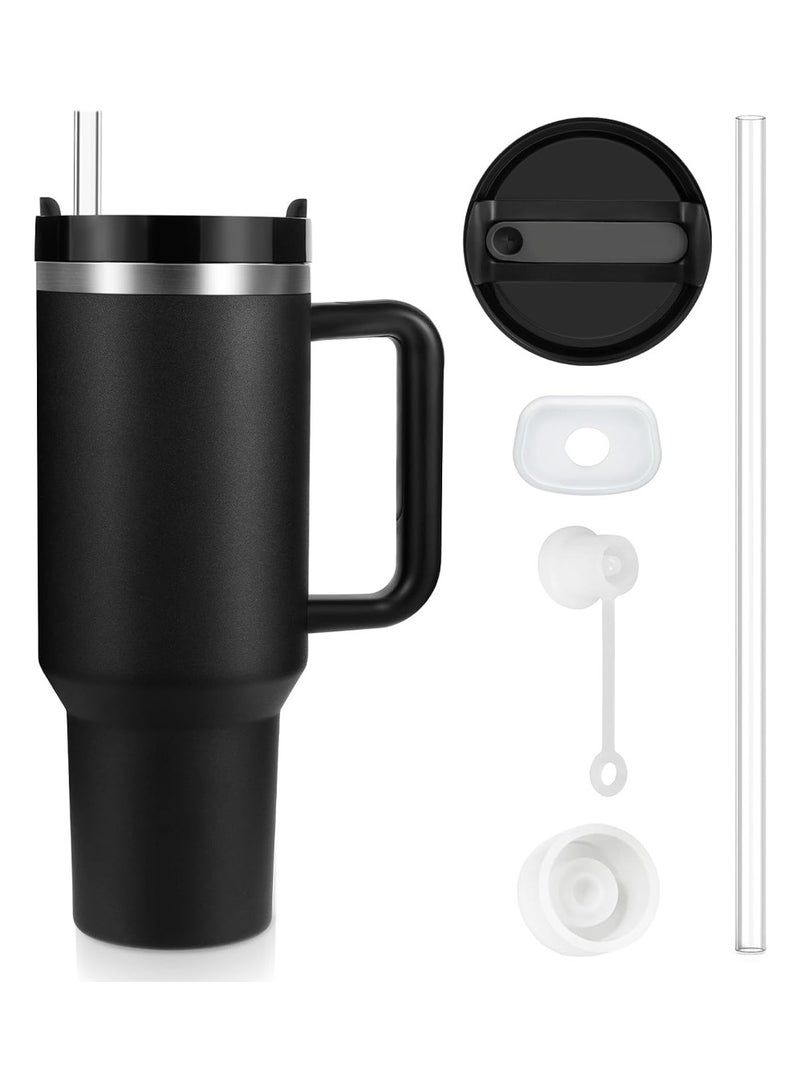 SYOSI Quencher H2.0 FlowState 40 oz Stainless Steel Vacuum Insulated Tumbler Black with Lid and Straw for Water Iced Tea or Coffee Smoothies and More,Stainless Insulated Cup Car Cup and Accessories - Image 1