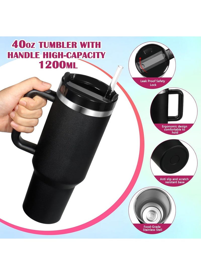 SYOSI Quencher H2.0 FlowState 40 oz Stainless Steel Vacuum Insulated Tumbler Black with Lid and Straw for Water Iced Tea or Coffee Smoothies and More,Stainless Insulated Cup Car Cup and Accessories - Image 2