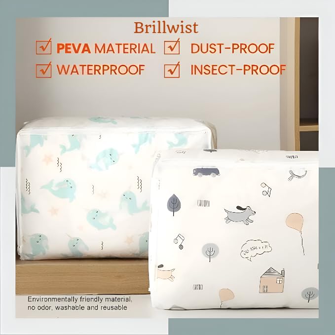 Brillwist Brillwist Quilt Storage Bags Large Size Storage Organizer for Storing Blankets Clothes Coats Jackets Pillows Moisture Proof Dust Proof Mildew Proof Waterproof Multi Print Pack of 5  - Image 4