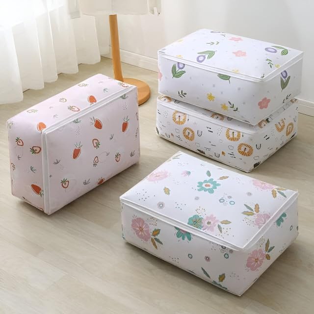 Brillwist Brillwist Quilt Storage Bags Large Size Storage Organizer for Storing Blankets Clothes Coats Jackets Pillows Moisture Proof Dust Proof Mildew Proof Waterproof Multi Print Pack of 5  - Image 1
