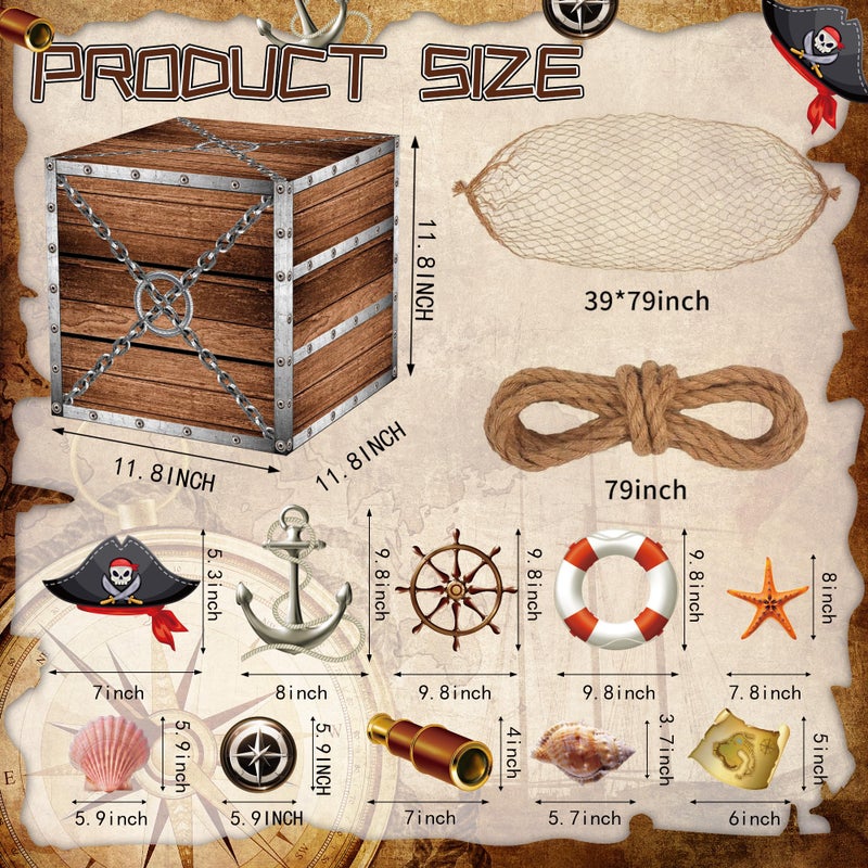 Deztibos 18Pcs Pirate Party Decorations Imitation Wooden Box Fishing Net Car Trunk or Treat Decor Ocean or Pirate Party Favors Adventure Birthday Photo Booth Props for Adult use only(Wood) - Image 2