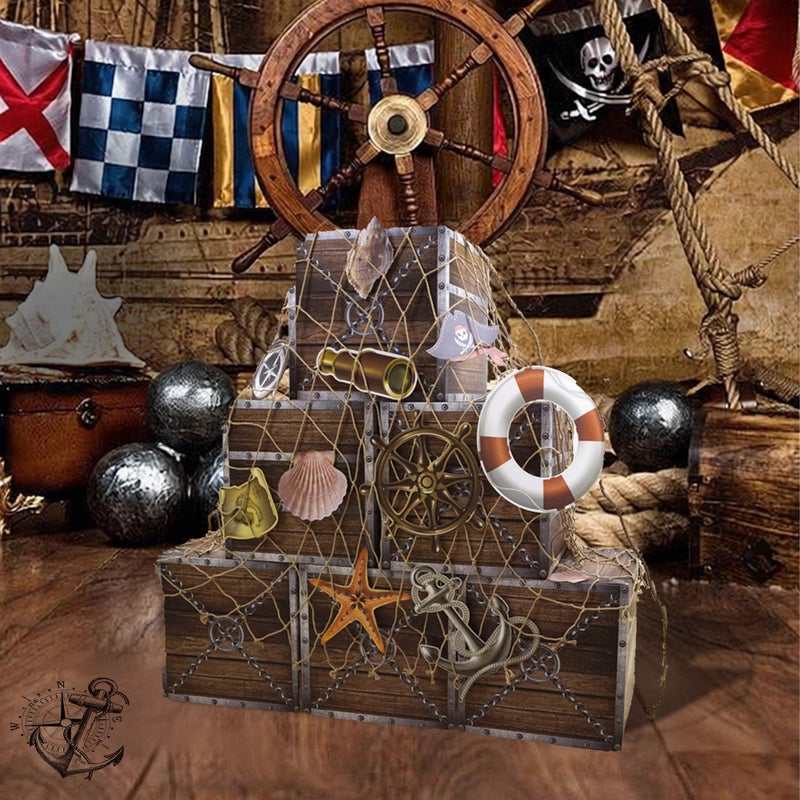 Deztibos 18Pcs Pirate Party Decorations Imitation Wooden Box Fishing Net Car Trunk or Treat Decor Ocean or Pirate Party Favors Adventure Birthday Photo Booth Props for Adult use only(Wood) - Image 5