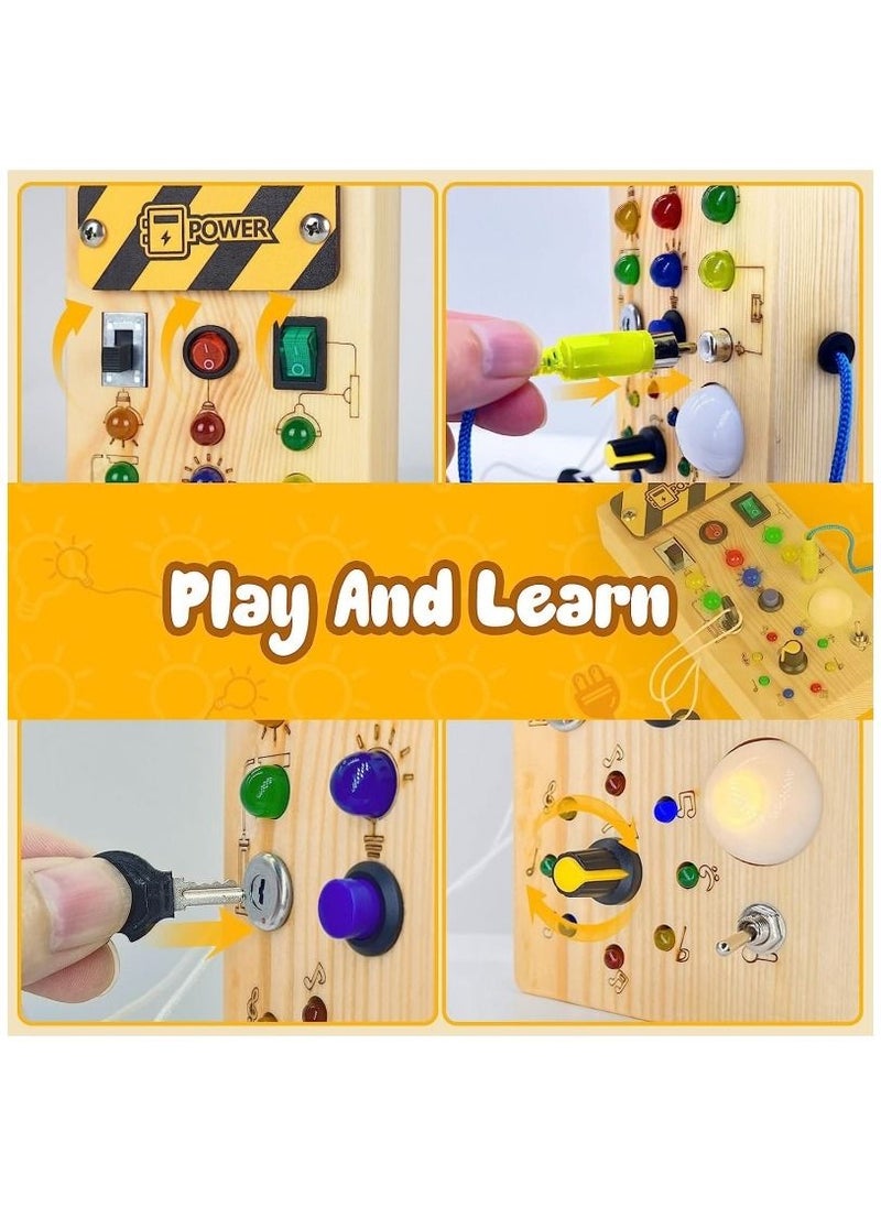 M MIAOYAN - Montessori Toddler Busy Board Baby Wooden Busy Board with 8 LED Light Switches Sensory Toys Light Switch Toys Travel Toys for 1+ Year Old Baby and Toddler - Image 1