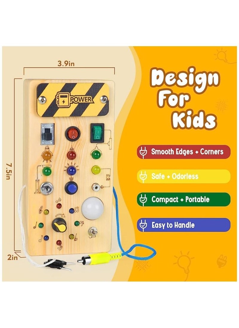 M MIAOYAN - Montessori Toddler Busy Board Baby Wooden Busy Board with 8 LED Light Switches Sensory Toys Light Switch Toys Travel Toys for 1+ Year Old Baby and Toddler - Image 1