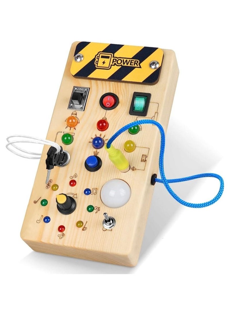 M MIAOYAN - Montessori Toddler Busy Board Baby Wooden Busy Board with 8 LED Light Switches Sensory Toys Light Switch Toys Travel Toys for 1+ Year Old Baby and Toddler - Image 1