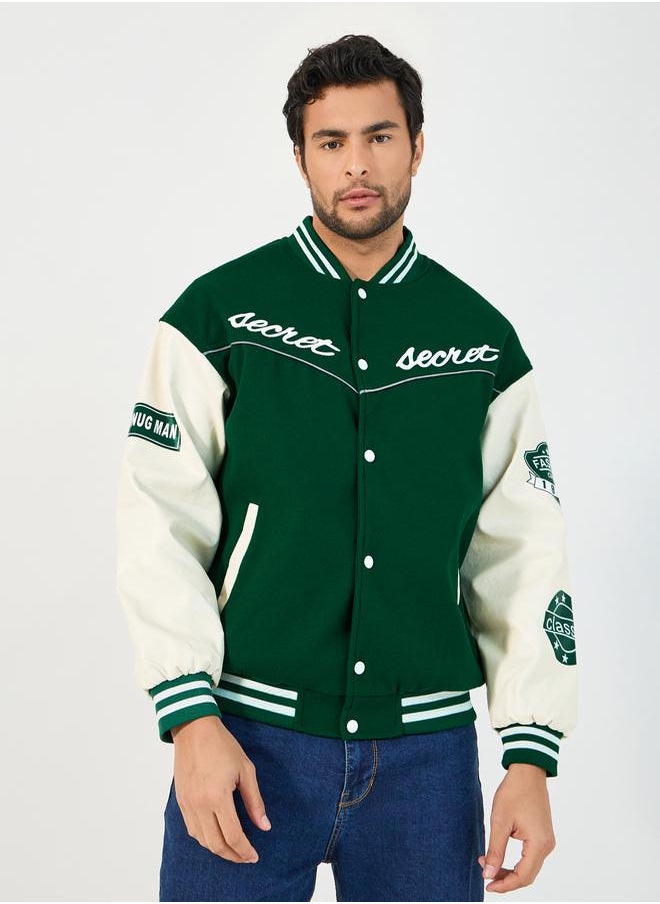 Varsity Bomber Jacket with Multi Badge Detail