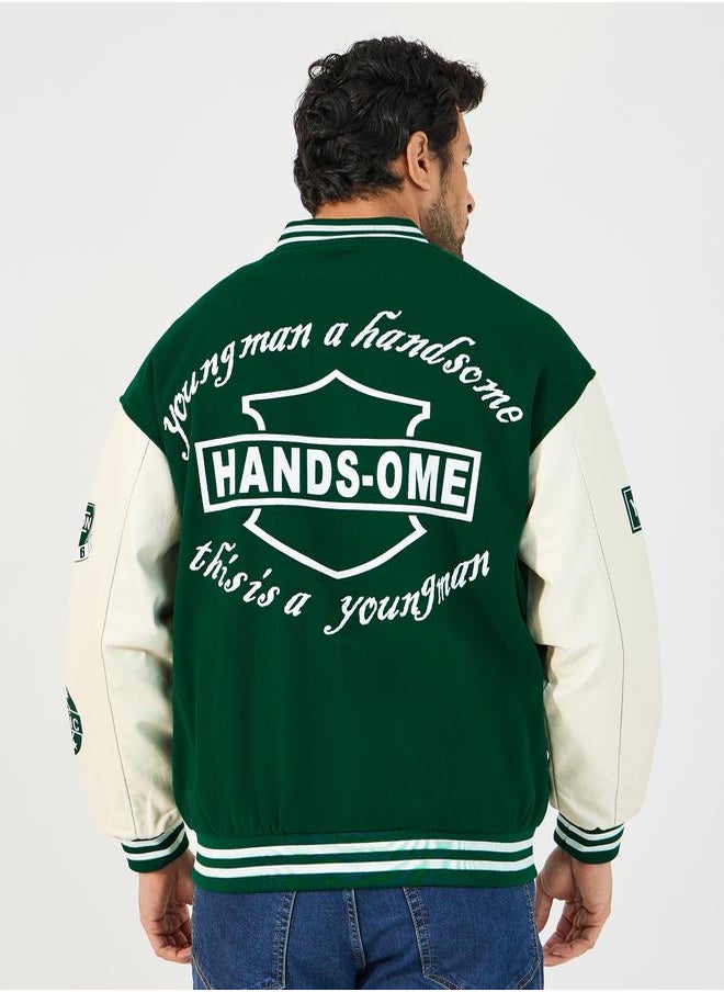 Varsity Bomber Jacket with Multi Badge Detail