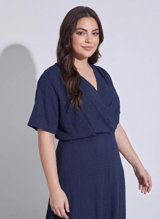 Styli Textured Knit Wrap Maxi Dress