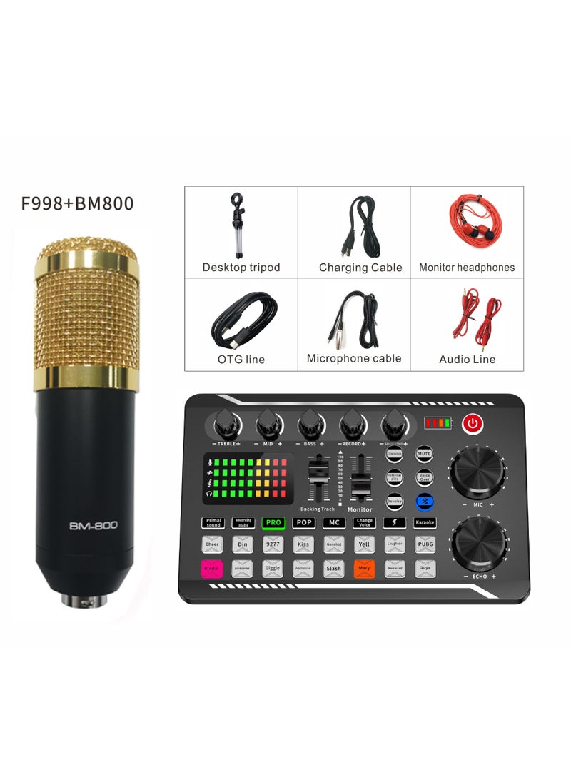 Generic Bm800 Universal Microphone F998 Suit For Cross-border English Version Compatible Mobile Phones Computers F998 with BM800 sound card suit 
