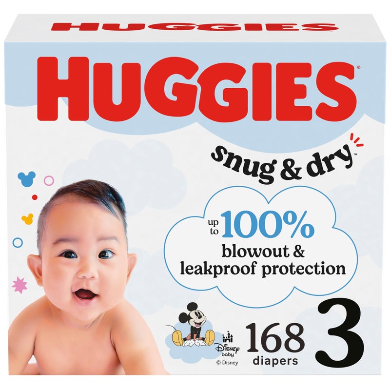 Huggies Size 3 Diapers, Snug & Dry Baby Diapers, Size 3 (16-28 lbs), 168 Count, Packaging May Vary - Image 1