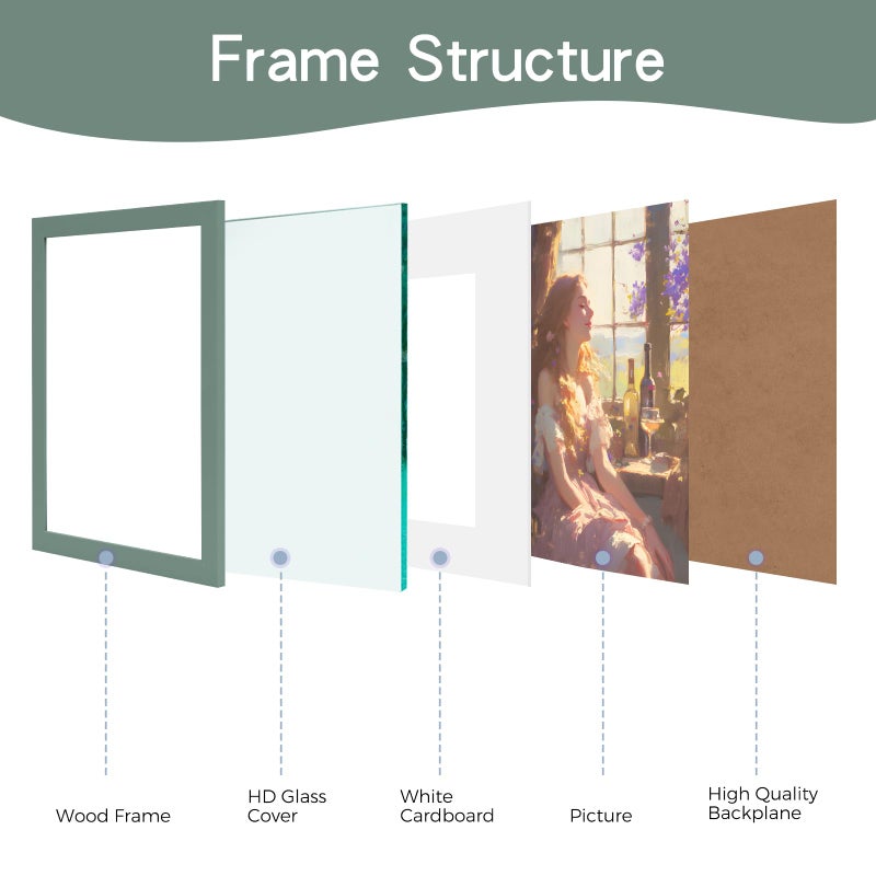 Muzilife 11x14 Wood Picture Frame with Real Glass Cover, Green Photo Frame Display Pictures 8x10 with Mat or 11x14 Without Mat, Vertical & Horizontal on Wall, 2pcs - Image 2