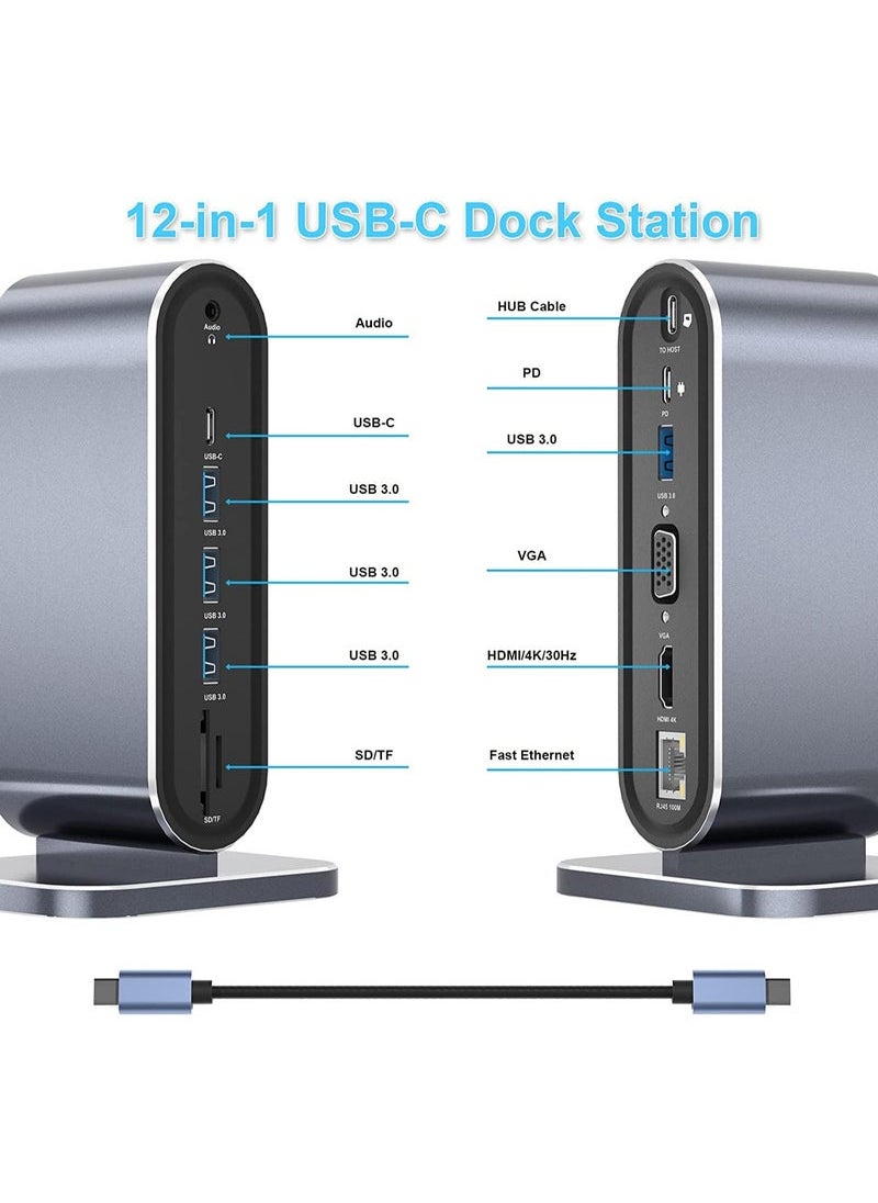 Generic - USB C Docking Station USB C Hub Dock Laptop Display Docking Station Universal Port with 4K HDMI Monitor,100W PD,Ethernet,VGA,Audio,SD/TF,USB 3.0 Adapter for Windows Mac Computer - Image 1