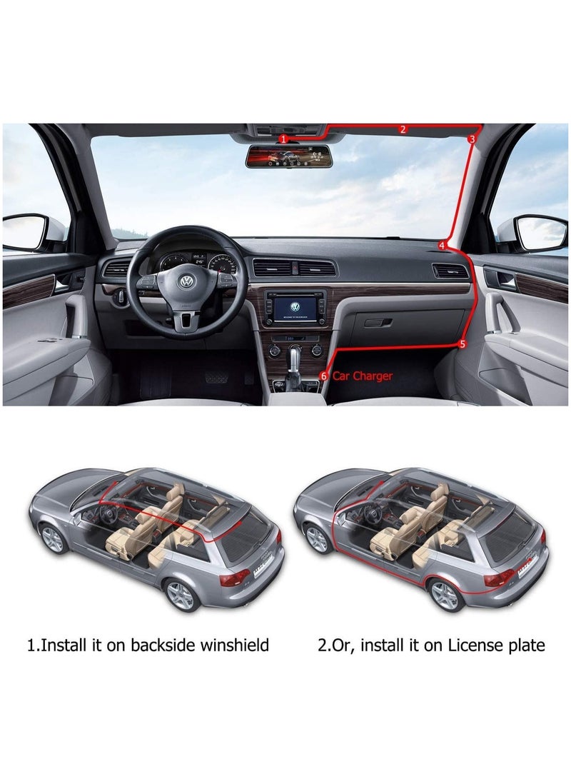 كاميرا مرآة الرؤية الخلفية: كاميرا لوحة القيادة 2K مرآة أمامية وخلفية مع شاشة تعمل باللمس بالكامل مقاس 9.66 بوصة، وكاميرا احتياطية مقاومة للماء، ومساعدة وقوف السيارات، وتسجيل عالي الدقة 1080 بكسل للقيادة الآمنة - Image 5