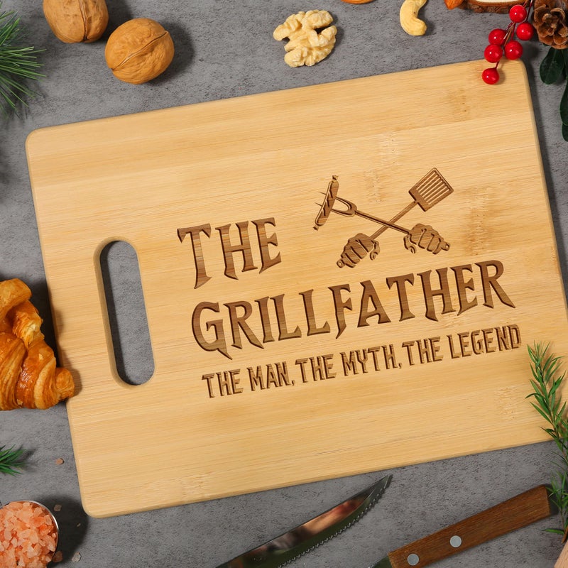 Pandasch Dad Birthday Gifts, Unique Dad Gifts from Daughter Son Kids, Father Birthday Present, Best Dad Ever Gift, Engraved Bamboo Cutting Board -The Grillfather, The Man, The Myth - Image 2