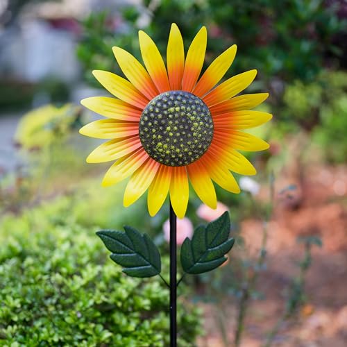 Venniy Yard Wind Spinner OutdoorGarden Wind Spinners Wind SculpturesSunflower Windmills Lawn DecorMetal Flower Garden Pinwheels for Yard128 57 Inches - Image 5